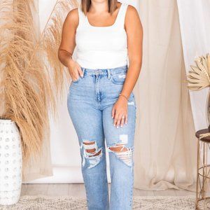 Cameron Light Wash High Rise Distressed Dad Jeans Sz 27